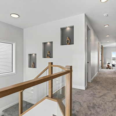 Elegant staircase with contemporary railing design in the Bellagio with Bar model